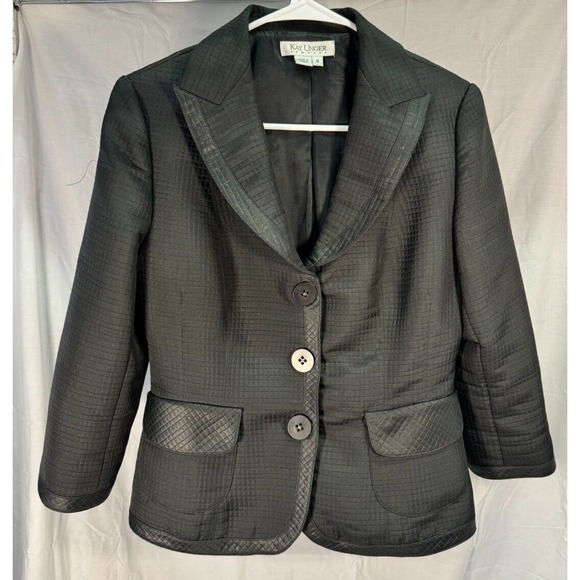 Kay Unger Black Blazer Jacket Waist Button Closure, SZ 8 - Picture 1 of 4